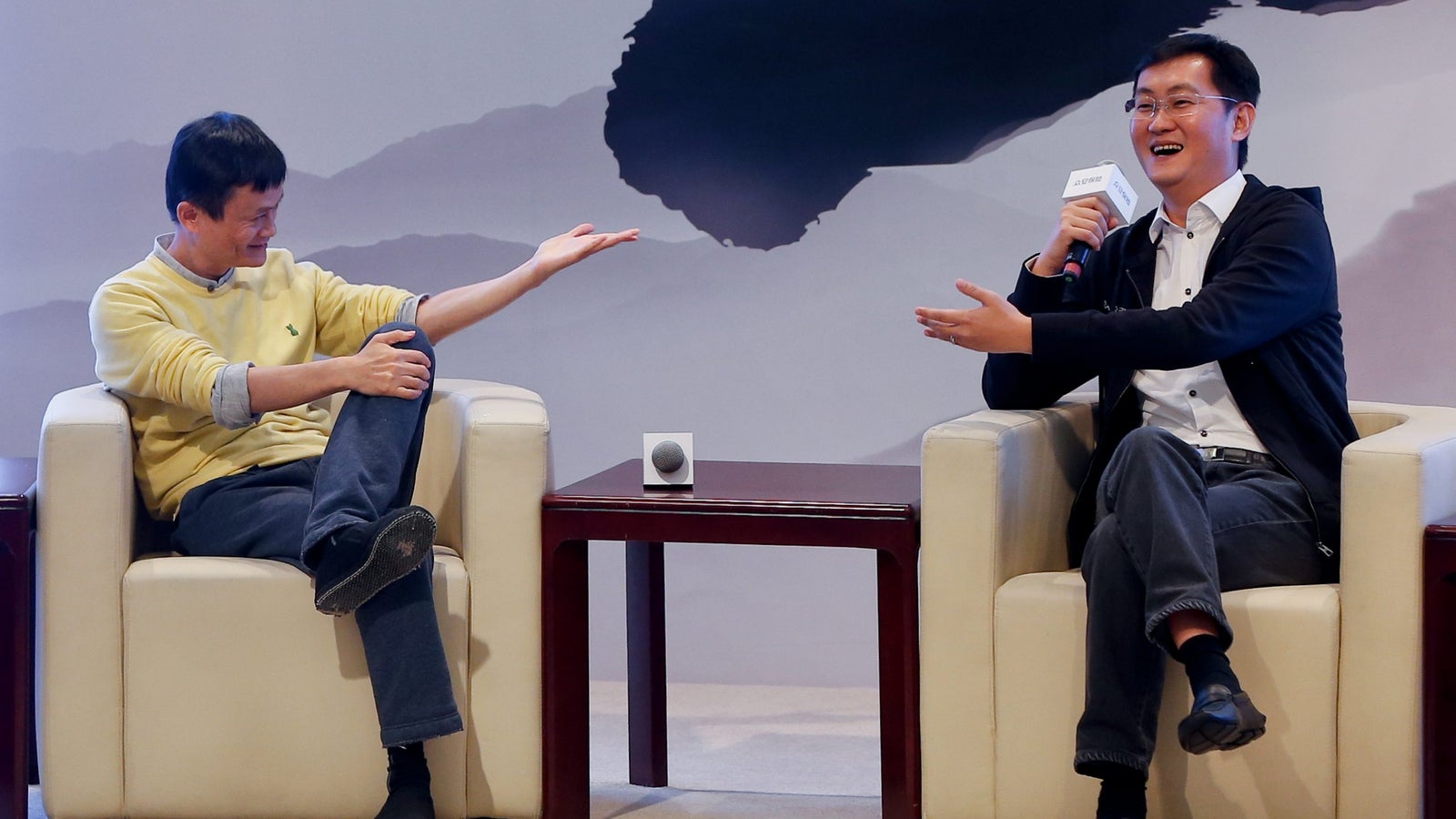 ack Ma, Chairman of Alibaba Group, and 'Pony' Ma Huateng, Chairman and Chief Executive Officer of Tencent Holdings Ltd., attend the Internet Financial Industry Forum.