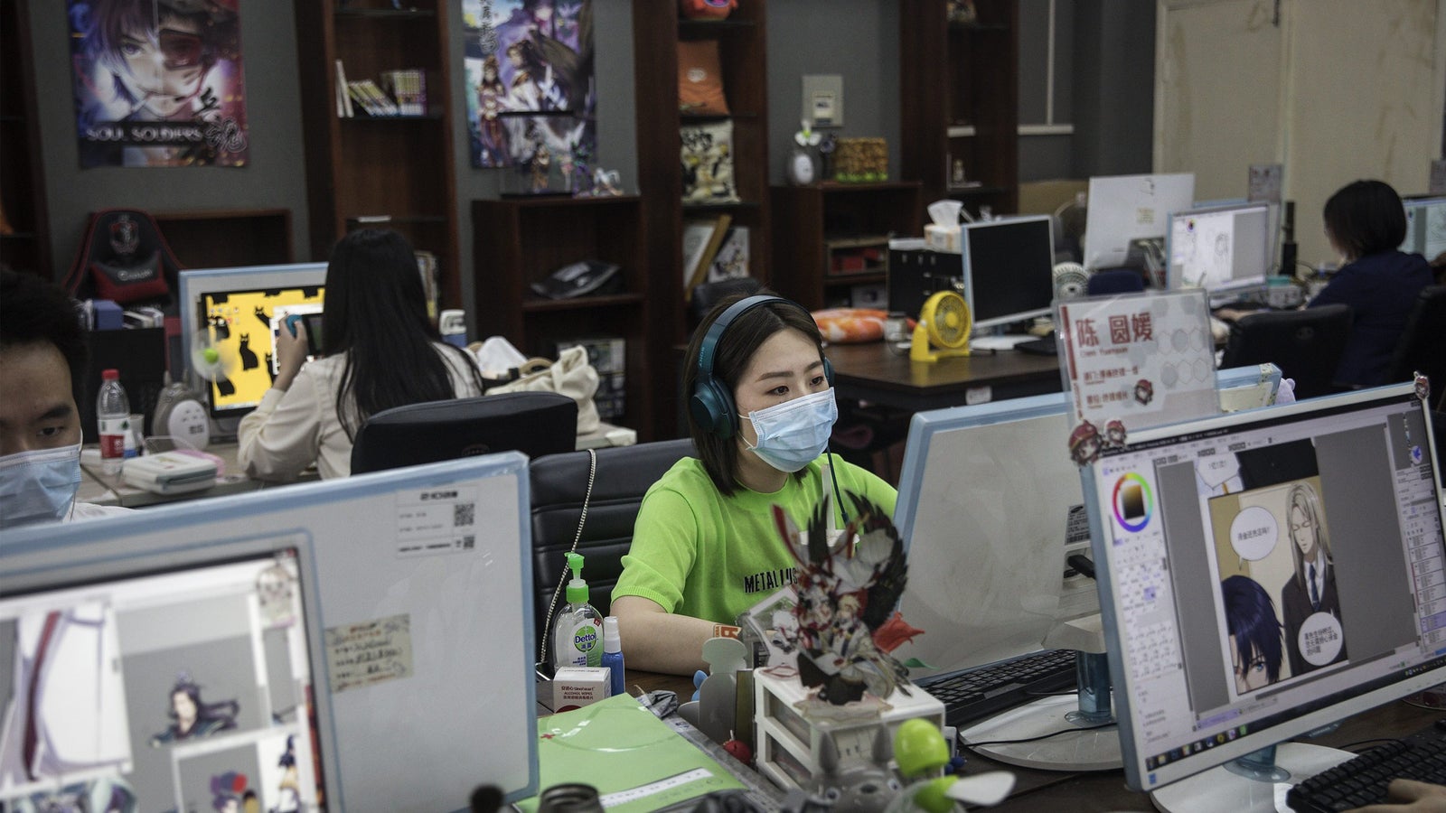 Employees work on animation products at a studio in Wuhan, Hubei Province, China.