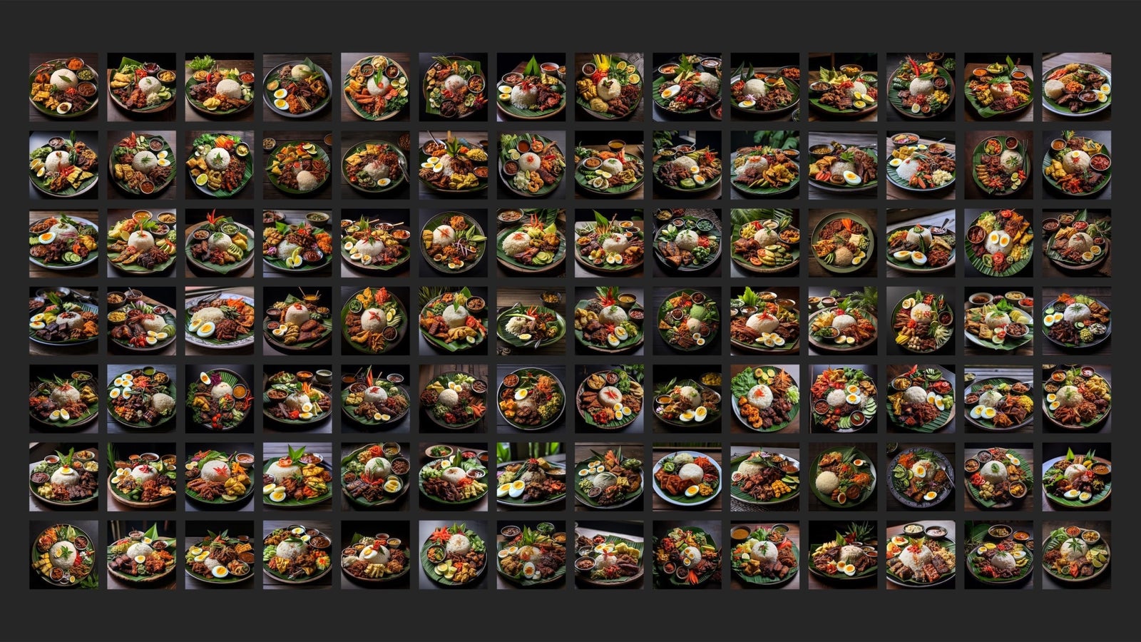 A photo collage showing a grid of 98 square images of food.