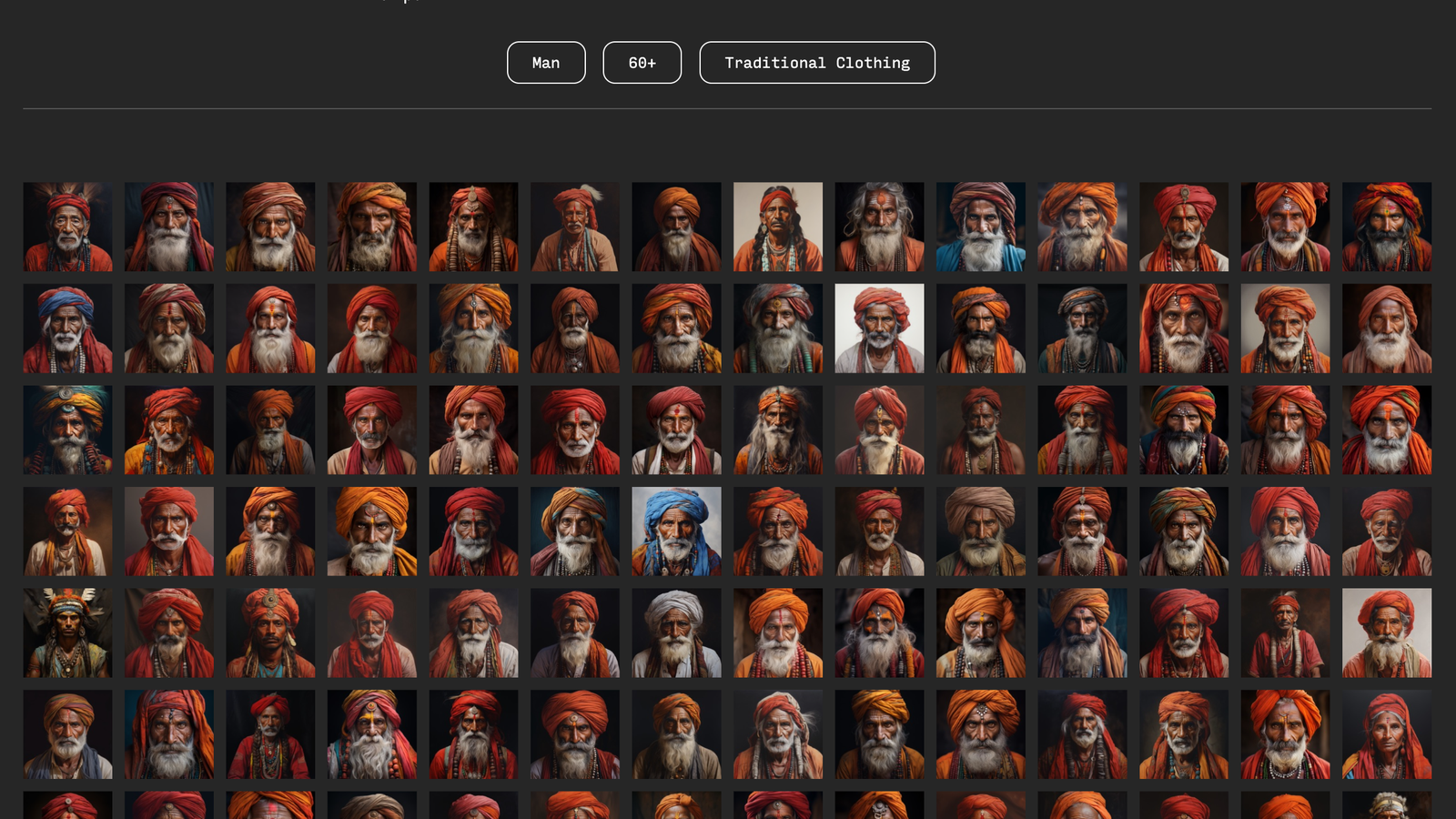 A photo collage showing a grid of 98 square images of people under the headline "an Indian person."