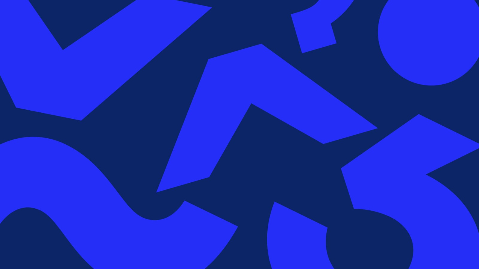 An abstract pattern featuring various blue shapes such as arrows, curves, and circles on a dark blue background, creating a dynamic visual composition.