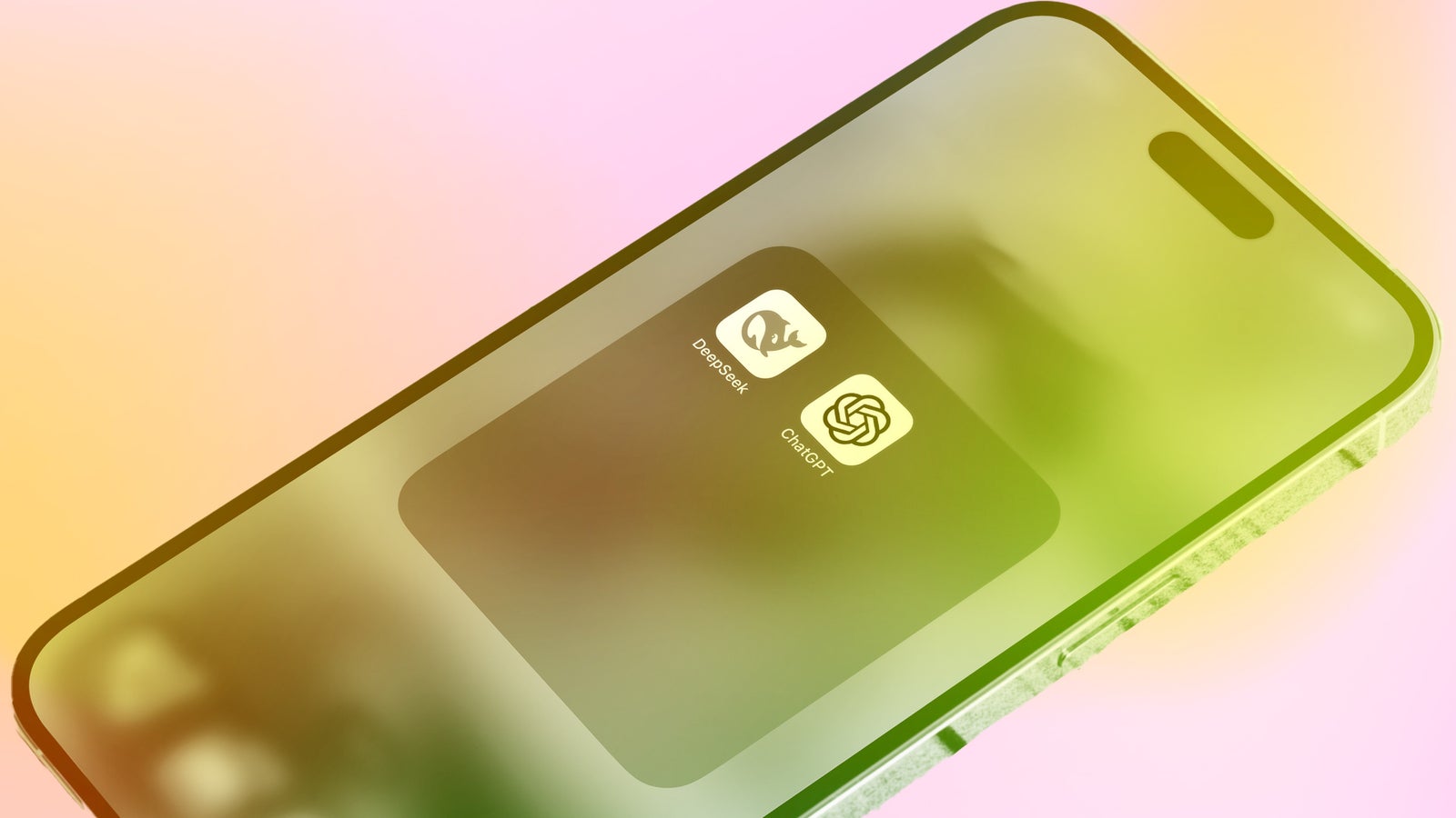 Smartphone screen displaying a colorful app folder containing icons for "Discord" and "ChatGPT."