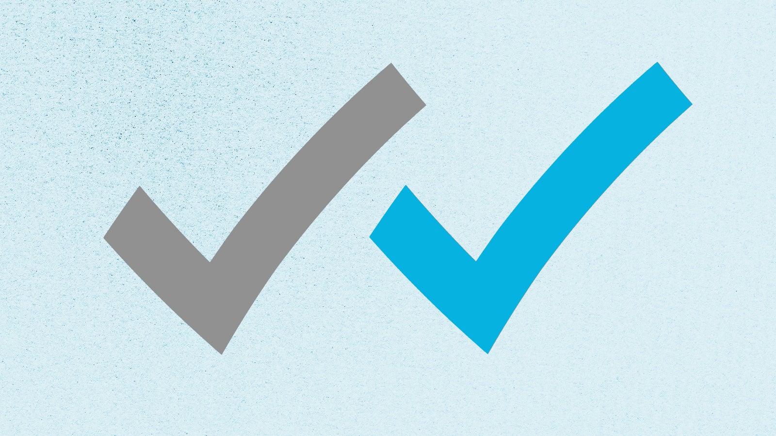 Two check marks side by side; one is gray and the other is bright blue, set against a light blue background.